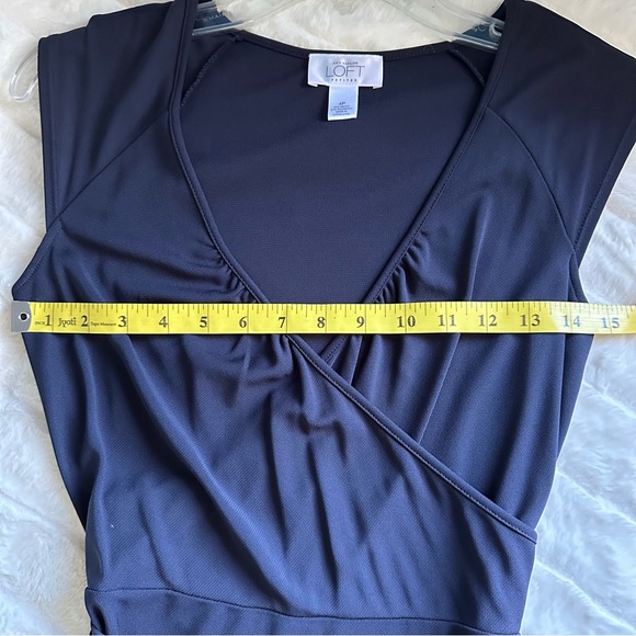 LOFT Timeless Faux Wrap Navy Blue Dress w/Belt & Side Zip- 4 Petite - Picture 11 of 13
